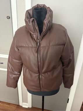 Old Navy Brown Faux Leather Puffer Jacket